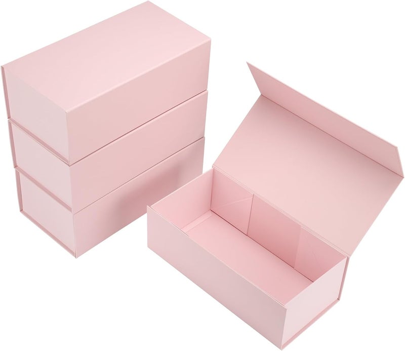 Ditwis 4 Pack 12x6x4 Inches Gift Boxes with Magnetic Closure Lids, Pink Magnetic Box for Wedding, Groomsmen Bridesmaid Proposal, Birthdays, Mother's Day - Image 1